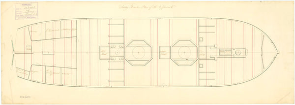 Upper deck plan of HMS Fure (circa 1816)