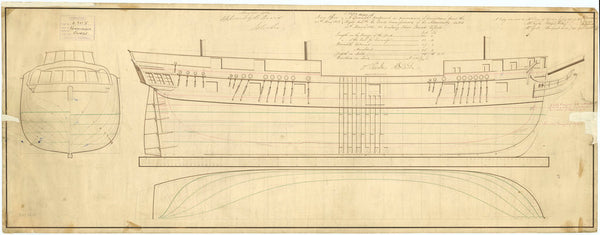 Lines and profile plan of 'Belzebub' (1813)