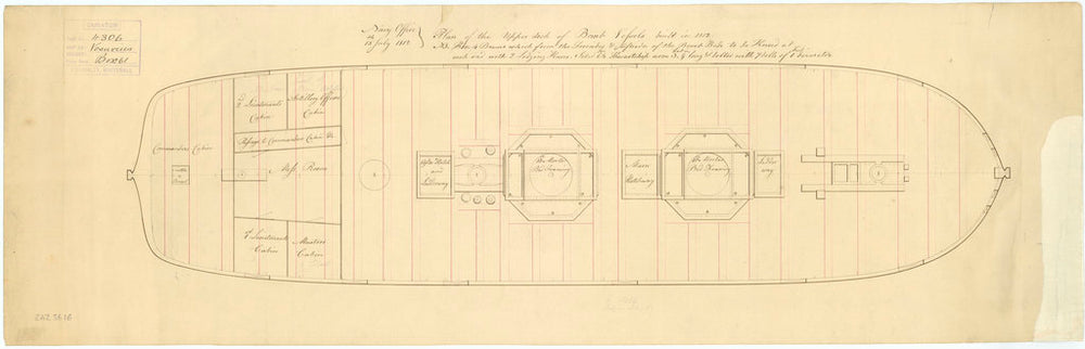 Upper deck plan of 'Belzebub' (1813)