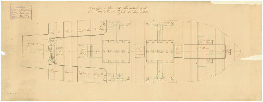 Plan of 'Erebus' (1826): lower deck as bomb vessel, 1820