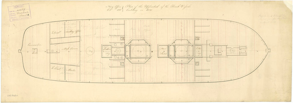 Plan of 'Erebus' (1826): upper deck as bomb vessel, 1820