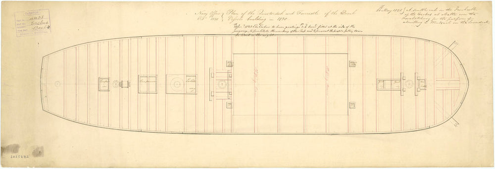 Plan of 'Erebus' (1826): quarter & forecastle deck as bomb vessel, 1820