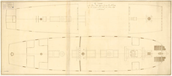 Upper Deck, Quarter Deck and Forecastle plan for 'Crown' (1747)