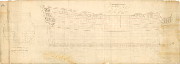 1745 Establishment design for 90-gun Second Rate, three-deckers.