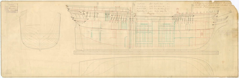 Lines and profile plan for HMS 'Discovery' (1798)