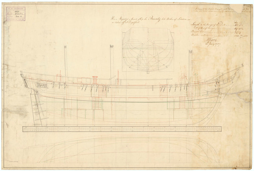 Lines and profile plan of 'Bounty' (1787)