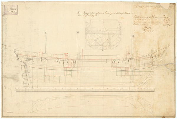 Lines and profile plan of HMS 'Bounty' (1787)