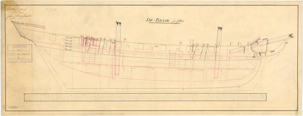 Inboard profile plan for HMS 'Braak' (1795)