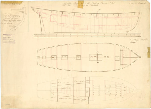 Inboard profile plan of the HMS 'Starling' (1817) Revenue Vessel