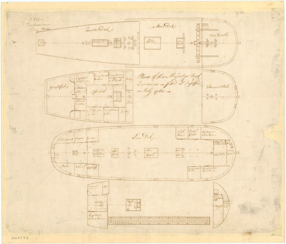 Decks plan for 'Endeavour' (1768)
