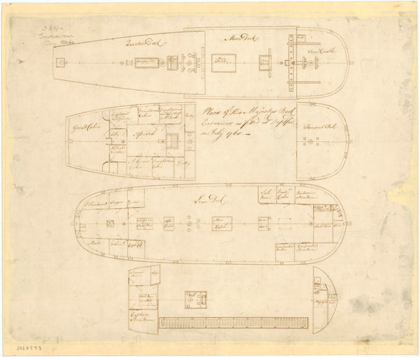 Decks plan for 'Endeavour' (1768)