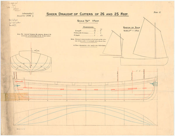 Sheer draught of Cutters of 26 and 25 feet