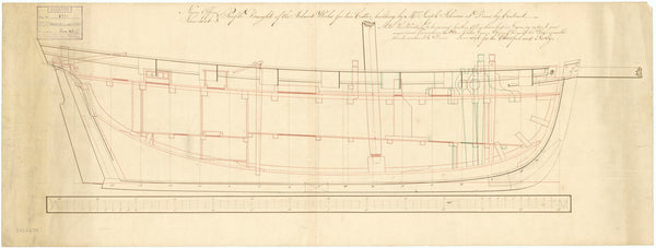 Inboard profile plan of vessels 'Surly' (1806) and 'Cheerful' (1806)