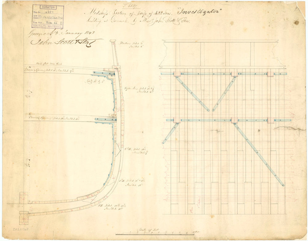 Midship section plan of 'Investigator' (1848)