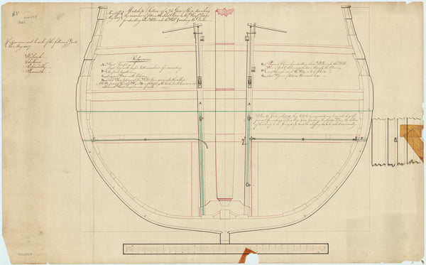 Midship Section plan showing hand pumps for washing the deck