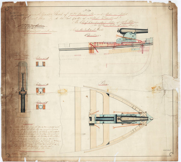 Bronze Gun and Slide as fitted for HMS 'Excellent', a 25ft Cutter