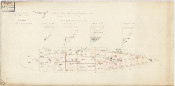 Hold and Lower deck plan of HMS 'Harrier' (1881)