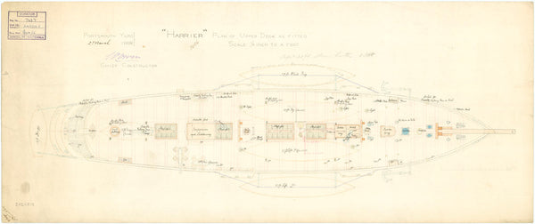 Upper deck plan for HMS 'Harrier' (1881)