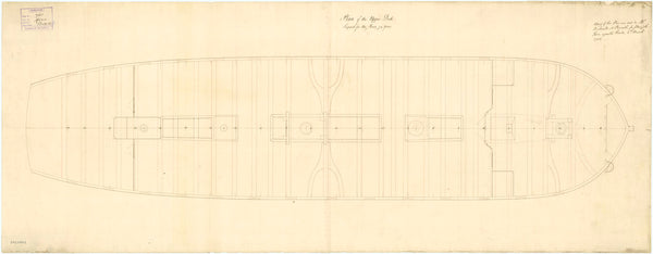 Plan showing the upper deck proposed (and approved) for Hero (1759), a 74-gun Third Rate, two-decker. Scale: 1:48