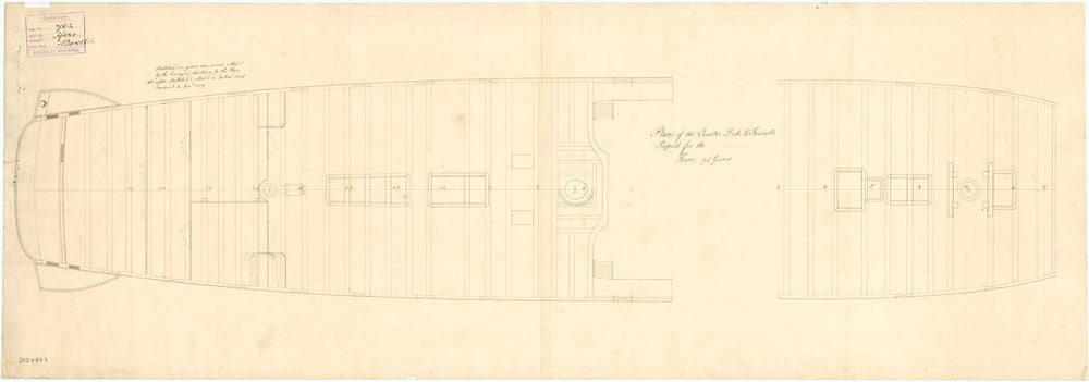 Plan showing the quarterdeck and forecastle proposed (and approved) for Hero (1759)
