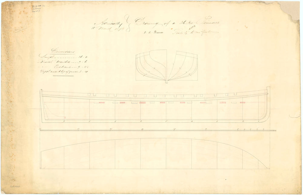 Lines and profile plan of 'Pinnace', 36ft