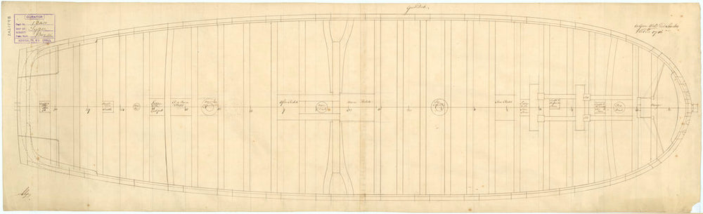 Plan of the gun deck (lower deck) of Tiger (1747)