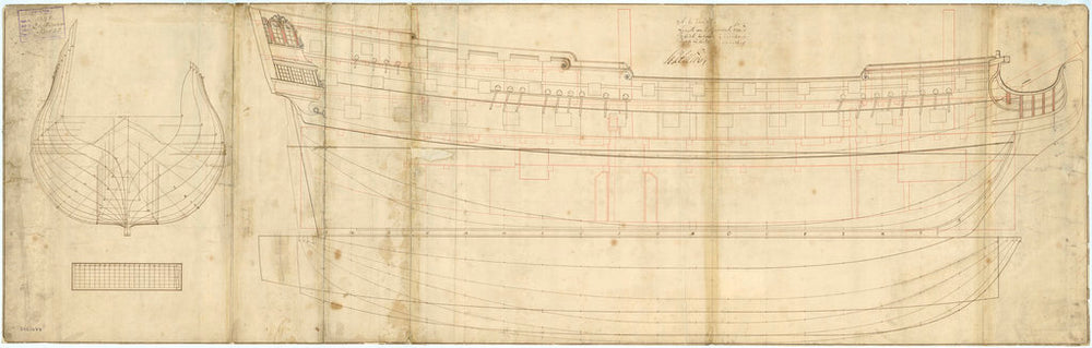 A lines and profile plan of the 'Centurion' (1732)