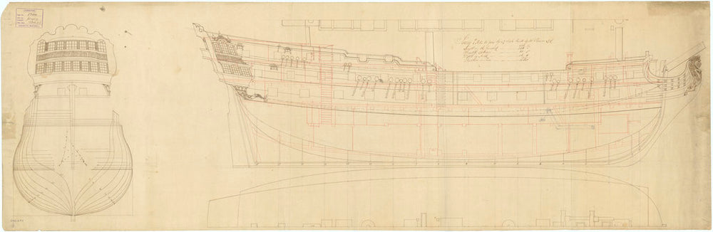 Lines and profile plan of 'Jersey' (1736)