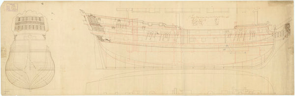 Lines and profile plan of 'Jersey' (1736)