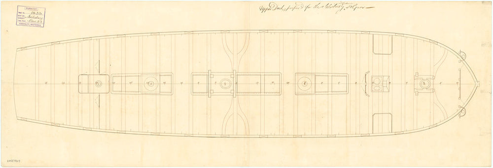 Upper deck plan of the 50 gun, 4th rate 'Salisbury' (1769) and 'Centurion' (1774)