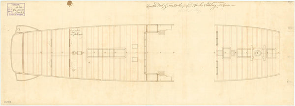 Deck, quarter & forecastle plan of the 50-gun, 4th rate 'Salisbury' (1769) and 'Centurion' (1774)