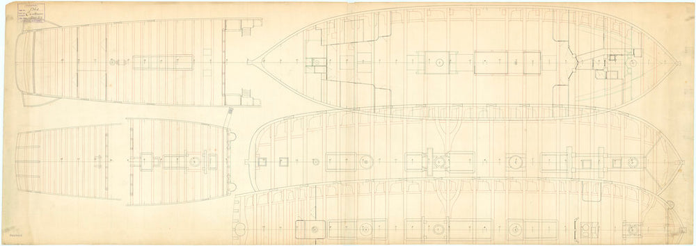 Deck plan of the 50-gun, 4th rate 'Centurion' (1774)