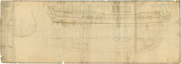 Chatham (1721) Plan showing the body plan, sheer lines with some inboard detail, and longitudinal half-breadth with platform details