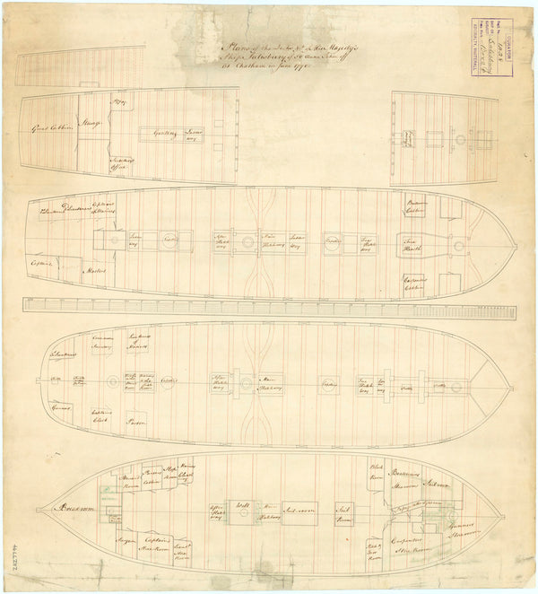 Plans for the 50-gun, 4th rate 'Salisbury' (1769)