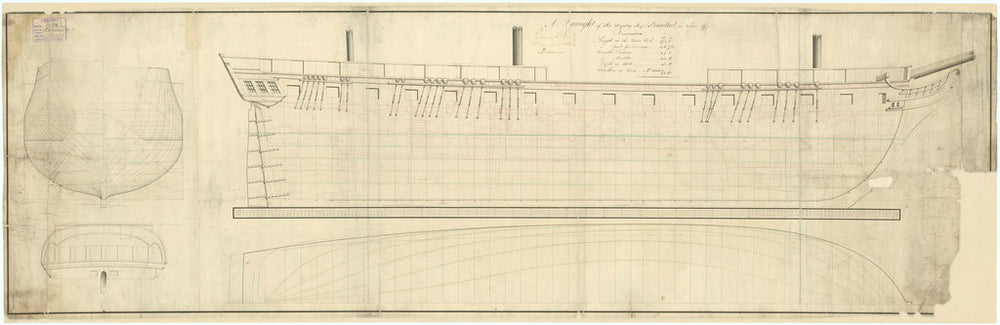 Lines plan for the naval vessel 'President' (captured 1815)
