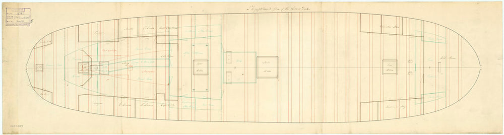 Plan showing the lower deck with platforms for Egyptienne (captured 1801)