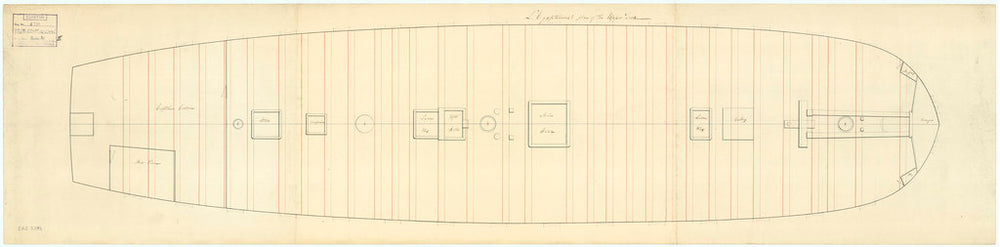 Plan showing the upper deck for Egyptienne (captured 1801)