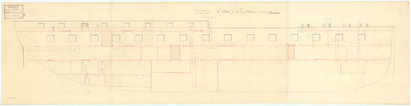 Plan showing the inboard profile for Egyptienne (captured 1801)