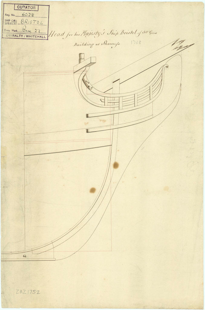 Plan of the starboard side of the head for Bristol (1775)