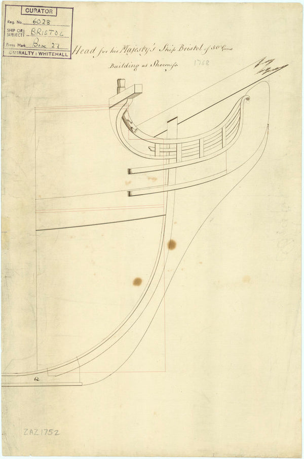 Plan of the starboard side of the head for Bristol (1775)