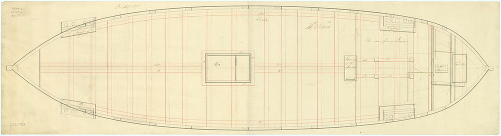 Plan showing the orlop deck for Bristol (1775)