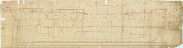 Plan showing the inboard profile for 'Leda' (1800)