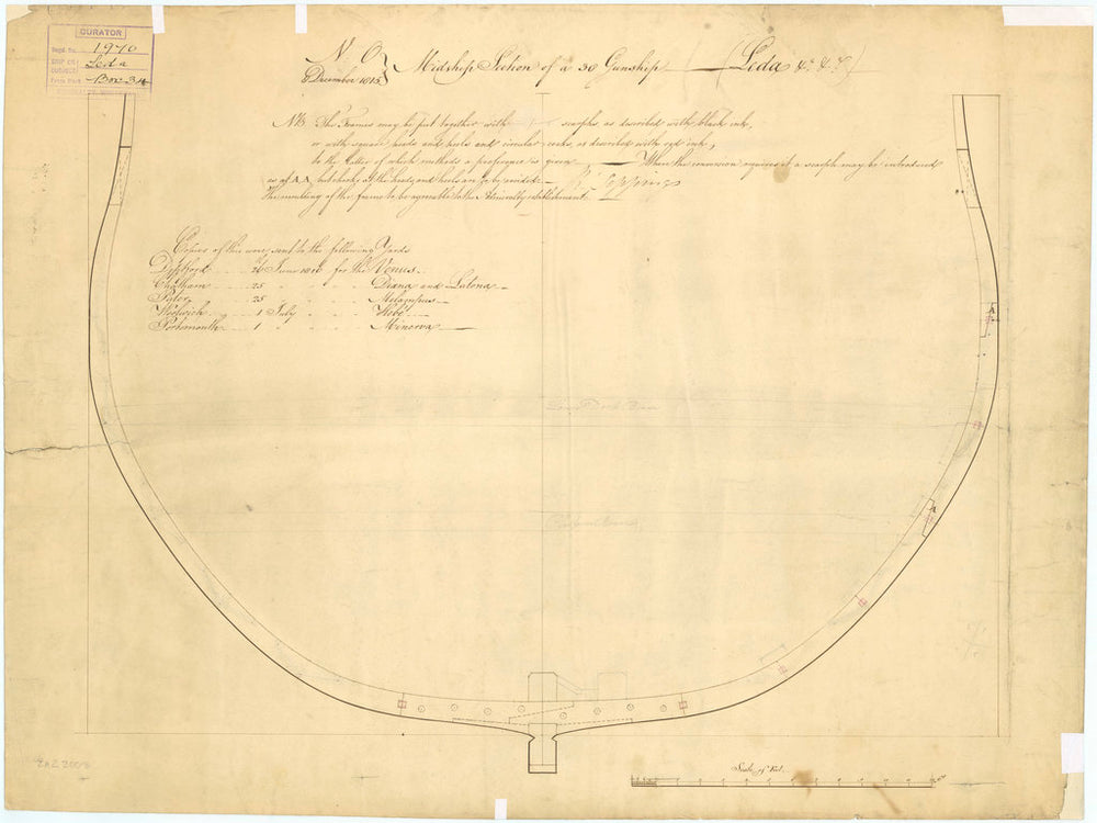 Plan showing the midship section for 'Leda' (1800)