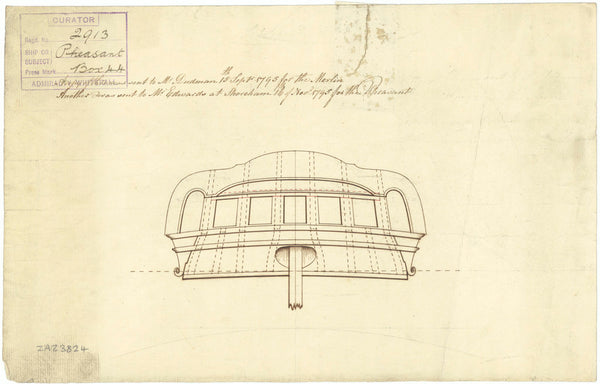 Plan showing the stern board outline for Merlin (1796) and Pheasant (1798)