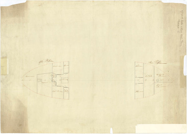 Reverse: Scale 1:48.  Plan showing the fore and aft platforms for Echo (1782)