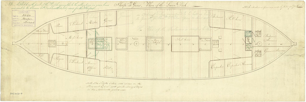 Lower deck plan for Cormorant class (1793), and modified Cormorant class (1805)