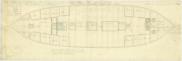 Lower deck plan for Cormorant class (1793), and modified Cormorant class (1805)