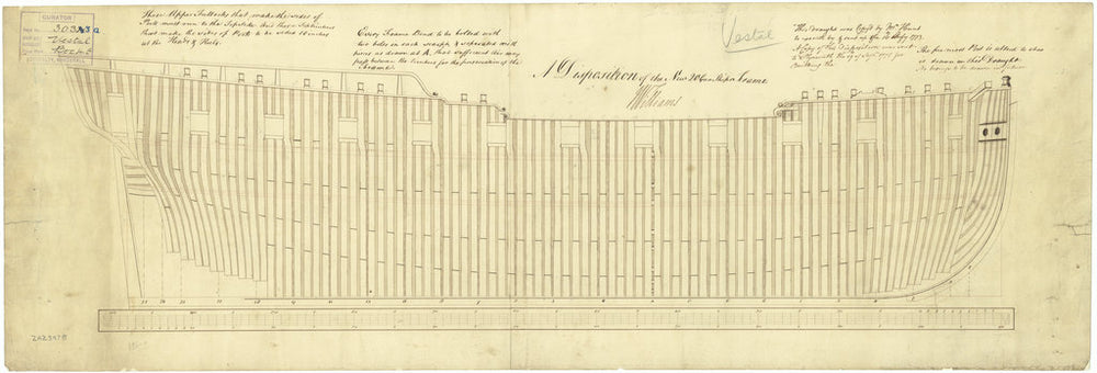 Plan showing the framing profile (disposition) for Sphinx (1775) and Vestal (1777)