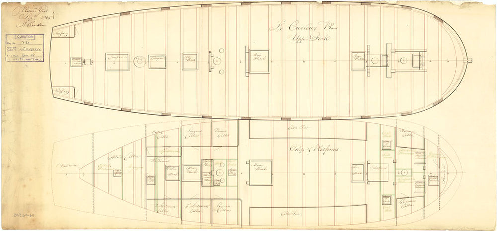 Upper and lower decks plan of HMS 'Curieux' (1804)