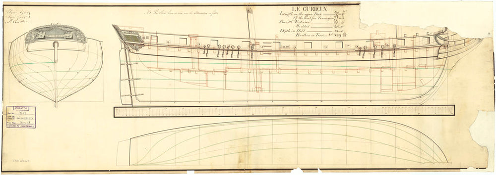 Lines, profile and decoration plan of HMS 'Curieux' (1804)